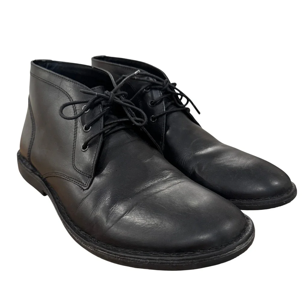 Crown Vintage Casper Mid Chukka Boots Leather Lace Up Casual Black 13‎ Preppy